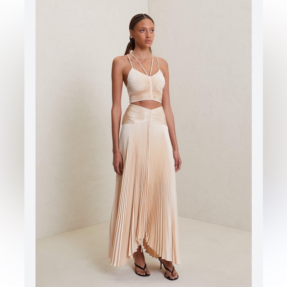 A.L.C. Ari Satin Elegant Cream Pleated Skirt & Top